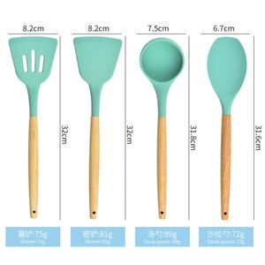 Juego de utensilios de cocina de silicona con mango de madera, 12 piezas, resistente a altas temperaturas, espátula y cuchara para sopa, venta al por mayor - Product Image 6