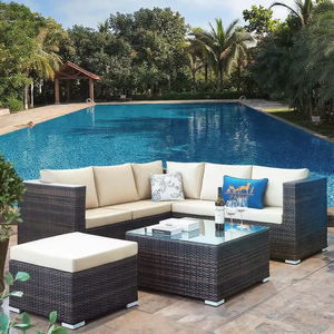 Canapé d'extérieur Fabricants <span class=keywords><strong>de</strong></span> Chine Canapé moderne en rotin pour patio Mobilier <span class=keywords><strong>de</strong></span> <span class=keywords><strong>jardin</strong></span> Canapé d'extérieur en forme <span class=keywords><strong>de</strong></span> L avec cadre en métal - Product Image 4