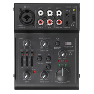 Console de mixage audio compacte à 5 canaux Console de mixage audio Interface audio USB EQ 2 bandes Mélangeur audio à effet d'écho intégré