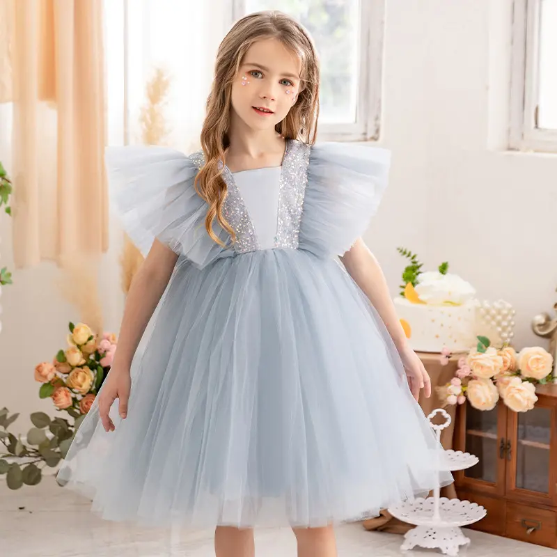 Venta al por mayor de alta calidad de marca personalizada niños ropa formal de fiesta niños vestidos de tul niñas vestidos para 2-8 años niñas