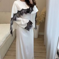 Robe longue d'été 2026 grande taille pour femme, avec dentelle et patchwork, en organza et viscose, manches longues, style Abaya Kaftan musulman, OEM