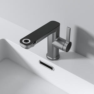 Robinet intelligent moderne et simple en cuivre massif avec affichage numérique, mélangeur chaud/froid à écoulement ascendant, finition nickel brossé - Product Image 1