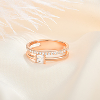Bague de luxe de créateur en argent sterling 925 à double anneau, coupe rectangulaire, double couche, bijou de déclaration pour femme, idéal pour mariage