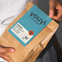 Sachet Doypack en papier kraft avec fermeture à glissière et lien métallique, fond plat, avec fenêtre, pour café et poudre de cacao