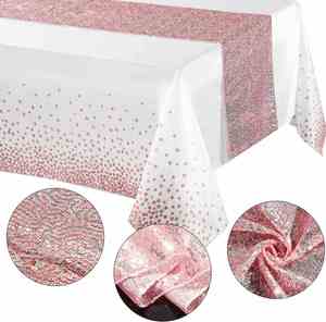 Rose Gold Tablecloth and Sequin Table <b>Runner</b> Set Polka Dots Confetti Dining Plastic Table Cloths Glitter Decorations for Wedding - Product Image 4