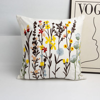 Housse de coussin rectangulaire en coton et lin brodé style campagnard français, vintage, pastoral, pour canapé, décoration de chambre