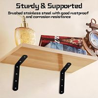 Support d'angle en acier au carbone robuste en forme de L 125x75mm, bord arrondi, noir, quincaillerie de mobilier, fixation murale