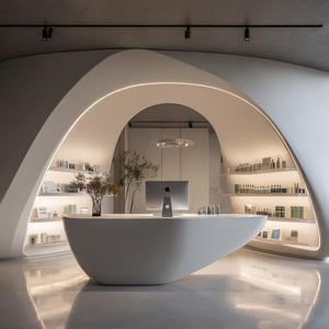 Mostrador de Recepción Extensible de Lujo con Forma Orgánica, Textura de Piedra Suave, para Vestíbulos de Hoteles de Alta Gama, Oficinas Corporativas, Centros Comerciales Modernos - Product Image 5