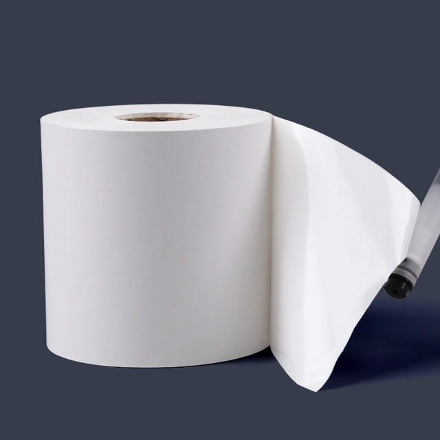 Custom Linerless Label Direct Thermal Adhesive Label Glossy White Thermal Transfer Lineless Continuous Label Roll
