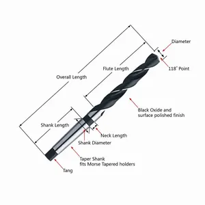 Naipu 14.5mm-30mm 9 pièces DIN345 oxyde noir HSS Morse conique foret hélicoïdal avec boîte en métal pour le forage des métaux