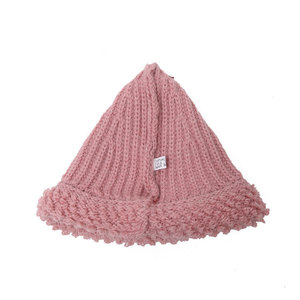 Cute Devil Knitted Hat Pink Woolen Warm Winter Hat For Women Large Rolled Brim Fleece Beret - Product Image 4