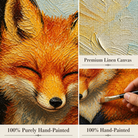 Peinture à l'huile de renard roux 100% peinte à la main, texture épaisse, art mural animal 3D, toile tendue 60x75cm pour la décoration intérieure
