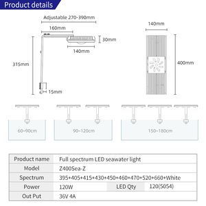Tuần Aqua z400sea 120W quang phổ đầy đủ dẫn ánh sáng hồ cá cho rạn san hô và nước muối cá màu xanh biển ánh sáng - Product Image 6