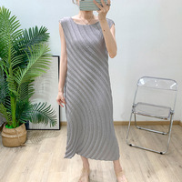 Robe mi-longue plissée Miyake, nouvelle collection été, haut de gamme, tissée à la main, unie, écologique, respirante, vintage, à manches longues, polyvalente et décontractée