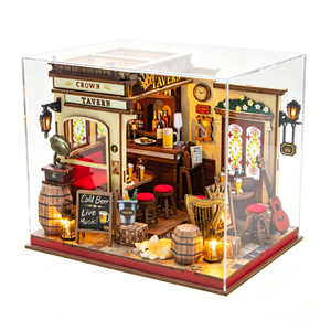 2026 New Arrival M2605Z Crown Tavern <strong>Vintage</strong> Miniature Shop Dollhouse Assembly Model DIY Wooden <strong>Doll</strong> <strong>House</strong> With Dust Cover - Product Image 1
