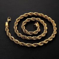 Chaîne en corde torsadée en acier inoxydable 2mm-8mm style Hip-hop, collier électroplaqué inaltérable, unisexe, usage quotidien, vente en gros