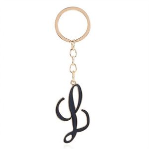 Llavero con inicial, letra del alfabeto negra, chapado en oro, bonito colgante para bolso - Product Image 1