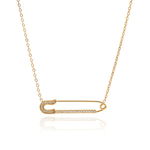 Collier en forme de trombone en diamant plaqué or 18 carats, taille brillant ronde, unisexe, pour usage quotidien, design géométrique JDN0306080 - Product Image 5