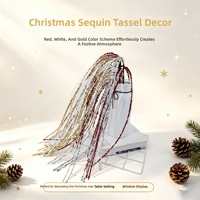 Ornement de Noël décoratif en plastique en forme de saule pleureur artificiel avec paillettes en cascade et pompons, effet poudre dorée