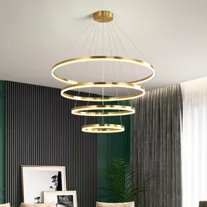 2023 mô hình mới sang trọng hiện đại tất cả các vòng tròn đồng ánh sáng mặt dây chuyền vàng Nhẫn trần ánh sáng LED Đèn chùm cho phòng khách