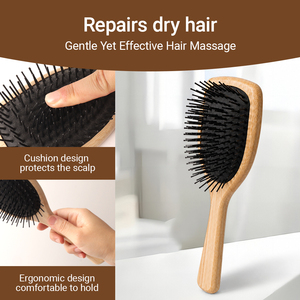 <span class=keywords><strong>Brosse</strong></span> à <span class=keywords><strong>cheveux</strong></span> en bambou écologique avec picots et coussin massant pour démêler les <span class=keywords><strong>cheveux</strong></span> épais, <span class=keywords><strong>bouclés</strong></span> ou secs - Portable, tendance, pour la maison, en poils de sanglier noirs - Product Image 6