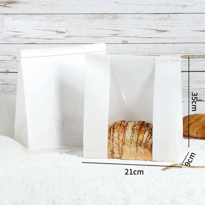 Sacs en papier avec fenêtre boulangerie Kraft Logo fond plat tranche de friandises grand grand brun cuisson personnalisable votre propre sac à pain grillé