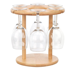 <b>Wood</b> Wine Rack With 6 Glass Holders <b>Circle</b> Shape Reusable Bottle Stand - Product Image 3