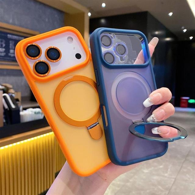 Stand Case for iPhone 15 Case Magnetic Kickstand Ring Holder Translucent Matte Phone Cover for iPhone 17 Pro Max 14 15 16 17 Air