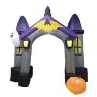 Arche gonflable géante de 2,4 mètres pour Halloween, château hanté, avec lumière LED, citrouille, fantôme, ornement décoratif de jardin en polyester
