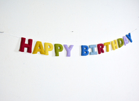 Guirlande de lettres en feutre au design moderne Joyeux Anniversaire, réutilisable, en laine douce, couleur/taille personnalisable, motif paysager, décoration murale suspendue