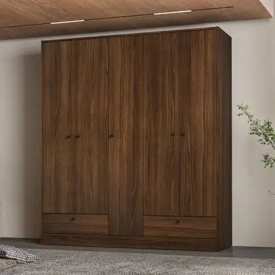 Furnitur kamar tidur warna kayu alami klasik 4 pintu kayu solid lemari pakaian kamar tidur