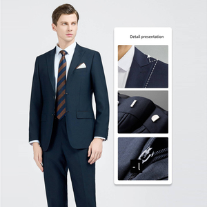 Costume pour <span class=keywords><strong>homme</strong></span> <span class=keywords><strong>grande</strong></span> <span class=keywords><strong>taille</strong></span>, nouveau design, <span class=keywords><strong>blazer</strong></span> <span class=keywords><strong>bleu</strong></span> <span class=keywords><strong>marine</strong></span> avec col blanc, en laine et tissu, veste de travail, pantalon, vêtements de travail - Product Image 2