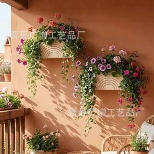 Wooden Flower Display Wall Decoration Semi Circular Plant <b>Containers</b> Hanging Rustic Style For Indoor Outdoor Use - Product Image 1