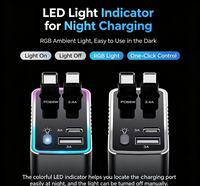 Pengisi Daya Mobil GaN 4 in 1 Kabel Retraktil 80cm Pengisian Super Cepat USB-C Adaptor Pemantik Rokok 12-24V Desain Cyberpunk LED RGB
