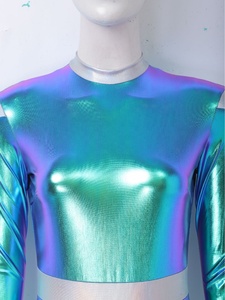 Justaucorps métallisé pour femme à manches longues, coupe haute, col montant, style rave, pour festival et clubwear, personnalisable - Product Image 3
