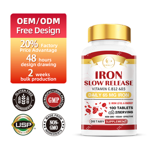 Comprimés de fer à libération lente DUOZI, 100 unités, 65 mg, complément alimentaire quotidien avec vitamines C, B12, D3, non-OGM, végétalien - Product Image 1