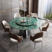 Marmor Weiß-Schwarz Luxuriöses Rundes Esszimmer-Tisch-und-Stuhl-Set für 6 Personen, Esstisch-und-Stuhl-Set für 8 oder 6