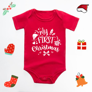 <span class=keywords><strong>Mon</strong></span> <span class=keywords><strong>1er</strong></span> <span class=keywords><strong>Noël</strong></span> Combinaison bébé rouge 100% coton à manches courtes Romper unisexe Summer Casual - Product Image 4