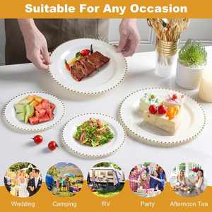 White Gold Beaded <b>Plastic</b> Charger Plates 13 Inch Heavy Duty Clear Round Underplates Bulk Disposable Tableware for Banquets - Product Image 5