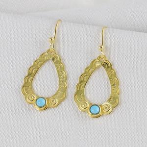 Pendientes de latón chapado en oro vintage con turquesa, estilo tribal, los más vendidos, joyería para oficina - Product Image 2