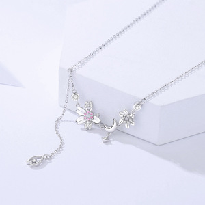 Collar con Colgante de Flor Lunar, Plata de Ley 925, Bañado en Rodio, Cristal y Diamantes de Imitación, Cadena de Serpiente, para Uso Diario Romántico para Mujer - Product Image 3
