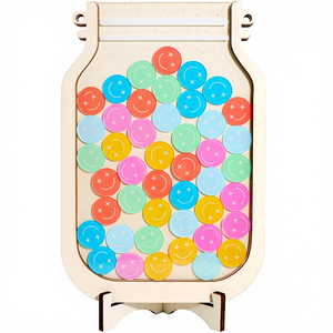 Art Deco Wooden <strong>Reward</strong> <strong>Jar</strong> with Smiley Pattern for Classroom Behavior Training and Kids Responsibility Routine (Back to School) - Product Image 1