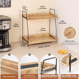 Estante de almacenamiento de madera para escritorio, organizador de cocina de madera maciza de doble capa de 13,8 pulgadas x 10 pulgadas para uso en el baño o la cocina - Product Image 1
