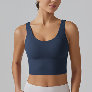 Wholesale Women Wide Strap Deep V <b>Back</b> Sports Bra Build in Bra Padded Crop <b>Top</b> Stretch <b>Low</b> Impact Pilates Gym Workout Yoga Bra - Product Image 1
