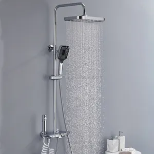 Chrome Brass Piano Shower Set 4 Funções Rain Shower Tap Água Quente e Fria Torneira do chuveiro do banheiro