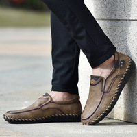 Chaussures décontractées pour hommes en cuir véritable faites à la main, style paresseux, respirantes, à semelle souple en caoutchouc, grandes tailles, pour l'été