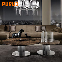 Meubles de salon de luxe, table basse moderne en marbre et acier inoxydable doré miroir