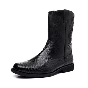 Bottes de cowboy western pour hommes, mi-hautes, à mollet large, imperméables, tendance, pour femmes, printemps, automne, hiver, bottes de mariage - Product Image 4