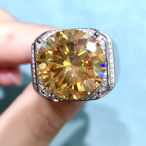 <strong>Silver</strong> 925 Original 10 Carat Brilliant Cut Diamond Test Past Shiny Yellow Moissanite Wedding <strong>Ring</strong> for <strong>Men</strong> Real Gemstone Jewelry - Product Image 1