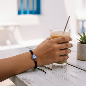 Bracelet de chaîne de mauvais œil perlé fin - Product Image 3